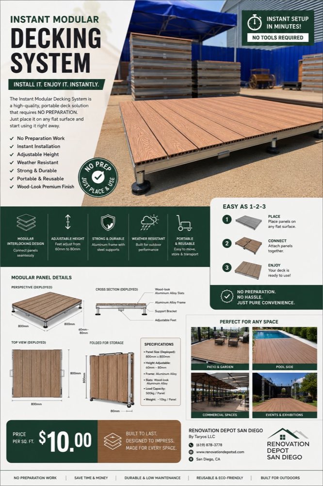 Instant Modular Decking System — Product Flyer