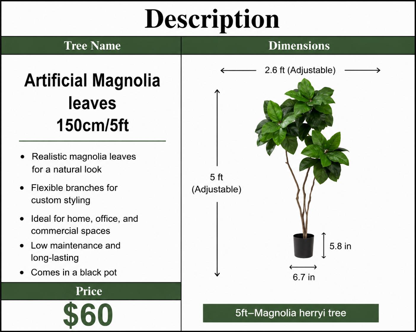 Artificial Magnolia Leaves Tree