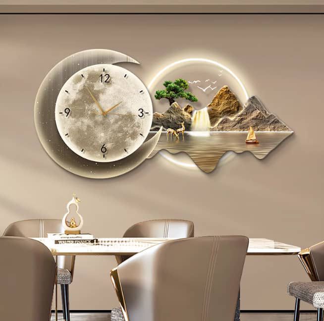 Moon Clock & Mountain Waterfall Combo