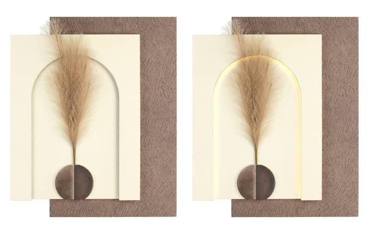 Quatrefoil Wood-Panel LED Wall Light with Plant Shelf