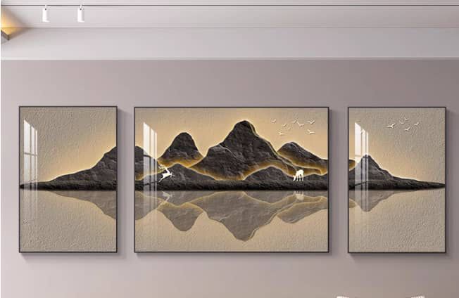 Backlit Mountain Range & Deer Triptych