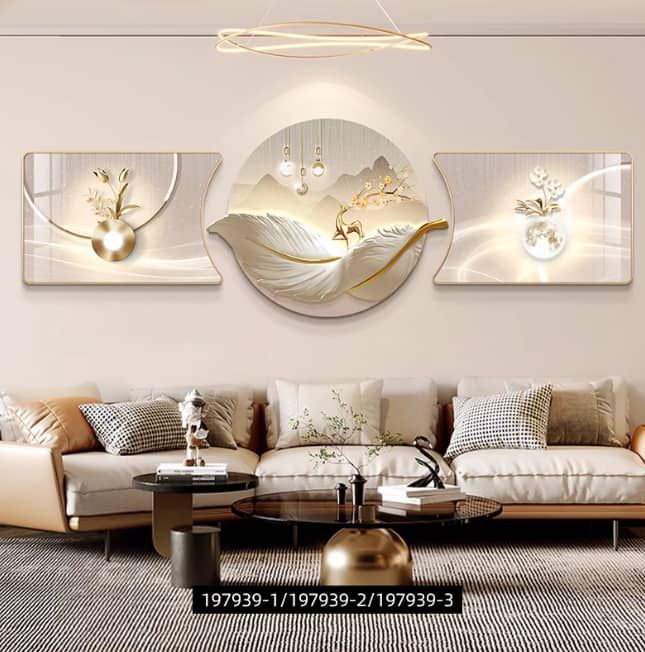 Feather, Floral & Mountain Moon Triptych