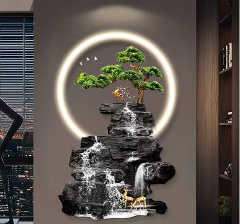 Bonsai Rock Waterfall LED Panel with Deer