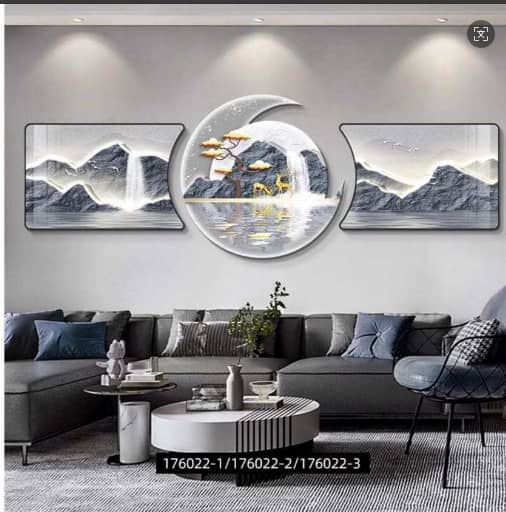Misty Peaks & Golden Deer 3-Panel Moon Triptych