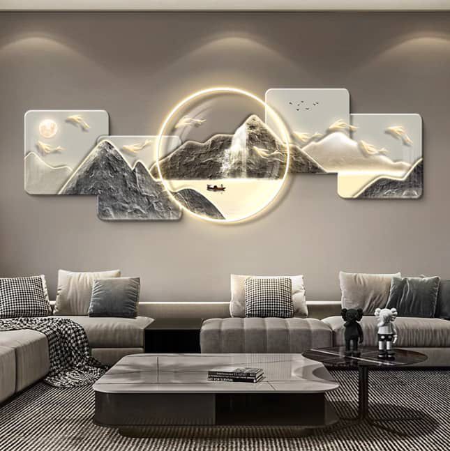 5-Piece Mountain & Crane LED Wall Panel Set