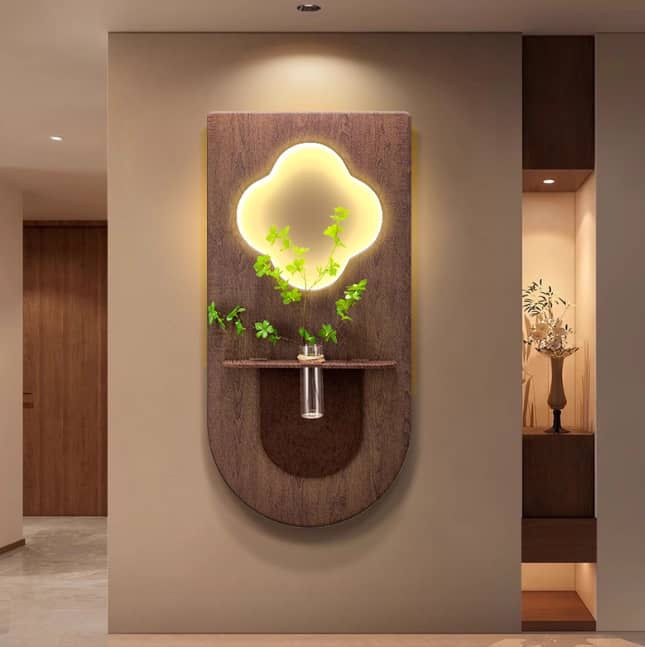 Clover-Shaped LED Niche Panel with Plant Vase
