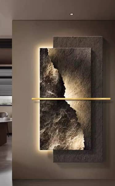 Split Stone Texture LED Panel with Brass Accent