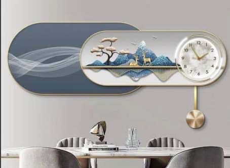 Two-Panel Wave & Mountain Bonsai Pendulum Clock Set