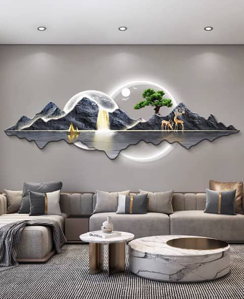 Bonsai Mountain & Deer Backlit Wall Art