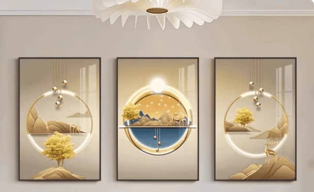 Golden Deer & Mountain Moon Triptych