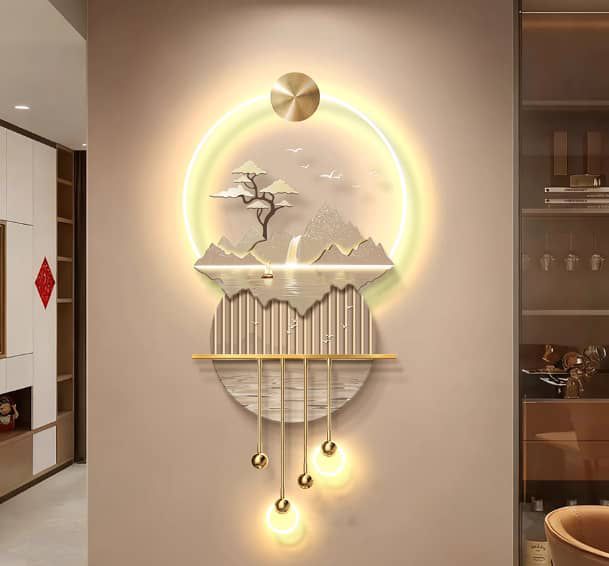 Pine Tree & Mountain Round LED Sculptural Wall Light