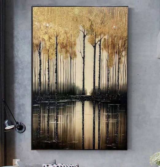 Golden Birch Forest Reflection Canvas